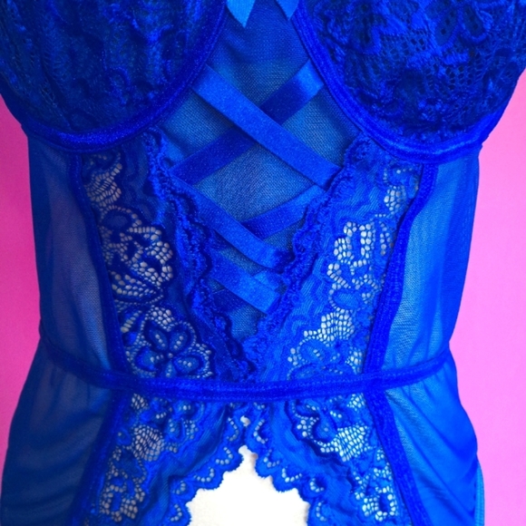 Royal Blue Sexy Lace Corset Bodice (Size XL) - Picture 8 of 9